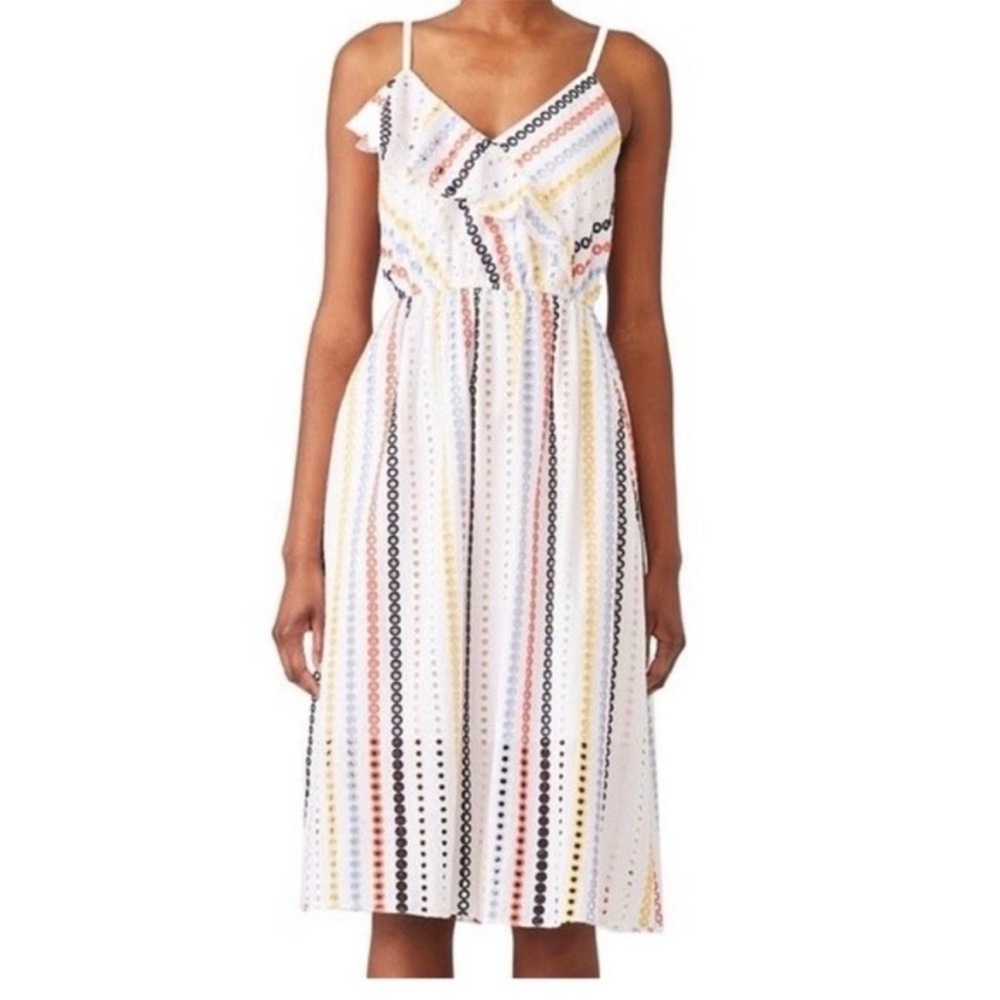 Shoshanna White Multicolor Patterned Midi Dress